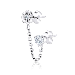 Flower and Heart Stud Earring Chain STC-75